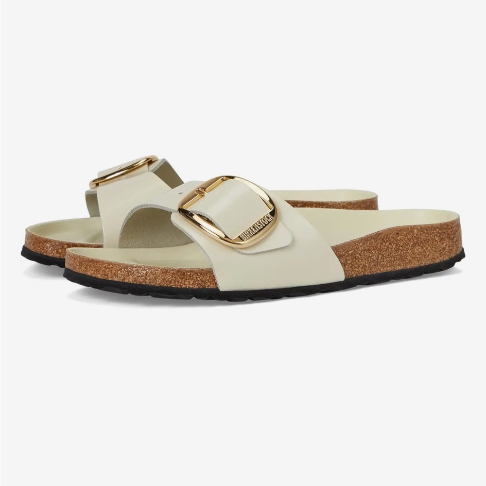Birkenstock Madrid Cream Sandals with Gold buckles